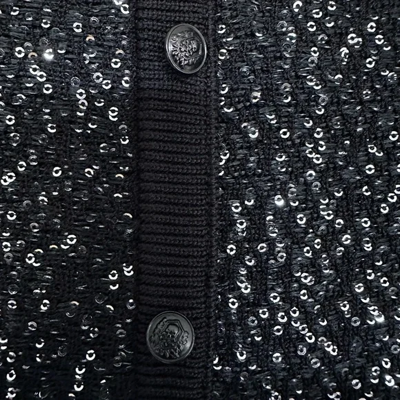 NWT | The Kooples | Black Knit Pencil Midi Skirt | Silver Sequin-Embellished - Picture 4 of 10